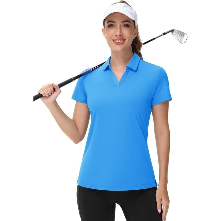 Womens V Neck Quick Dry UPF 50+ Golf Polo Shirt - Women's Shirts