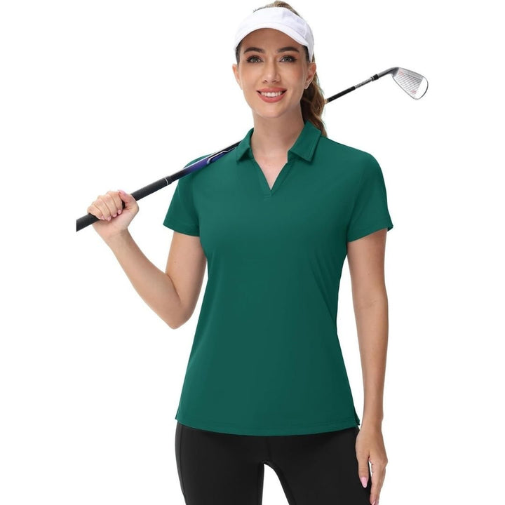 Womens V Neck Quick Dry UPF 50+ Golf Polo Shirt - Women's Shirts