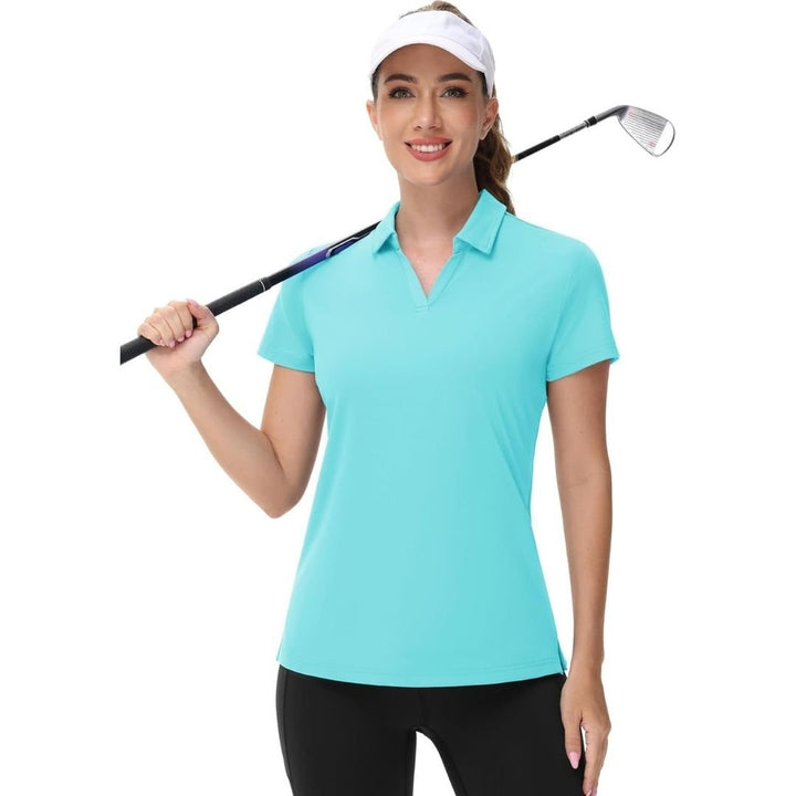 Womens V Neck Quick Dry UPF 50+ Golf Polo Shirt - Women's Shirts