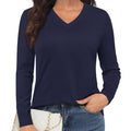 TACVASEN Navy Women's V Neck Sweater Spring Casual Long Sleeve
