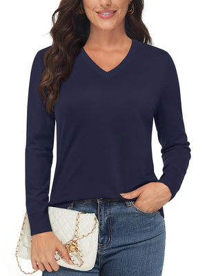 TACVASEN Navy Women's V Neck Sweater Spring Casual Long Sleeve