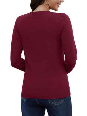 TACVASEN Wine Red Women's V Neck Sweater Spring Casual Long Sleeve