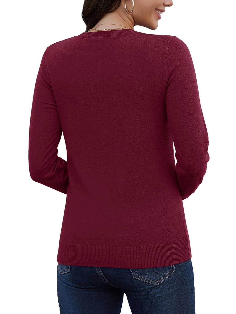TACVASEN Wine Red Women's V Neck Sweater Spring Casual Long Sleeve