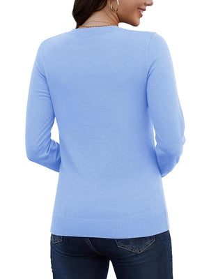 TACVASEN Pale Blue Women's V Neck Sweater Spring Casual Long Sleeve