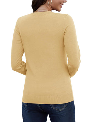 TACVASEN Apricot Women's V Neck Sweater Spring Casual Long Sleeve