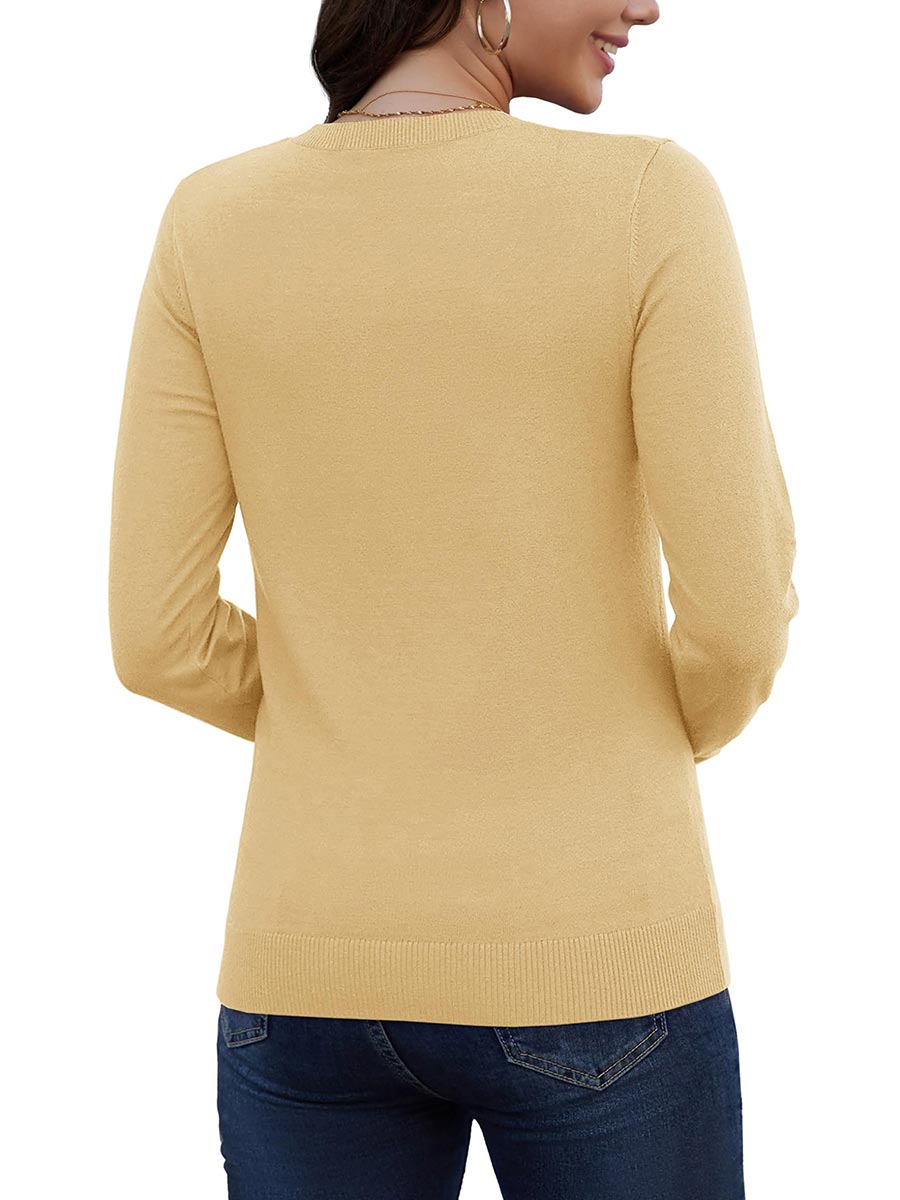 TACVASEN Apricot Women's V Neck Sweater Spring Casual Long Sleeve