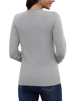 TACVASEN Light Grey Women's V Neck Sweater Spring Casual Long Sleeve