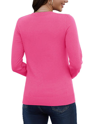TACVASEN Rose Red Women's V Neck Sweater Spring Casual Long Sleeve