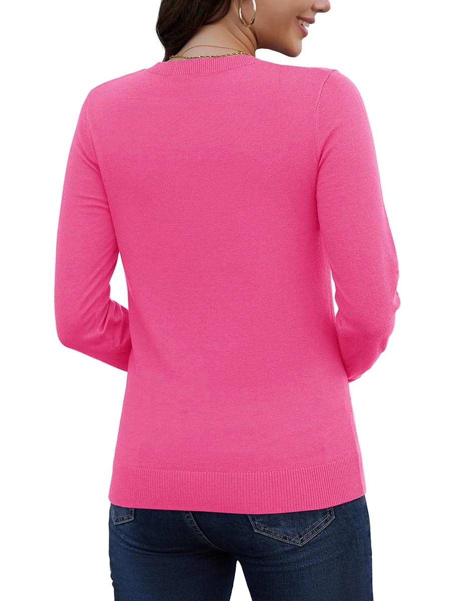TACVASEN Rose Red Women's V Neck Sweater Spring Casual Long Sleeve
