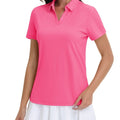 TACVASEN Rose Red Women's V-Neck UPF 50+ Quick Dry Golf Polos