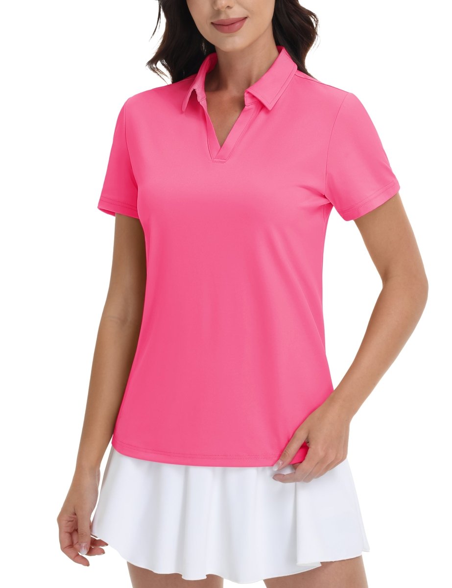 TACVASEN Rose Red Women's V-Neck UPF 50+ Quick Dry Golf Polos