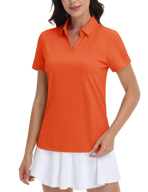 TACVASEN Deep Orange Women's V-Neck UPF 50+ Quick Dry Golf Polos