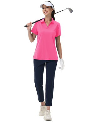TACVASEN Rose Red Women's V-Neck UPF 50+ Quick Dry Golf Polos