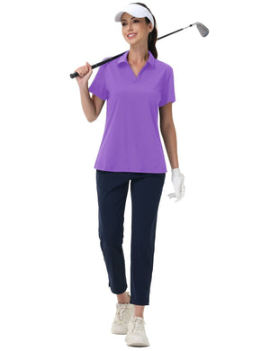 TACVASEN Light Purple Women's V-Neck UPF 50+ Quick Dry Golf Polos