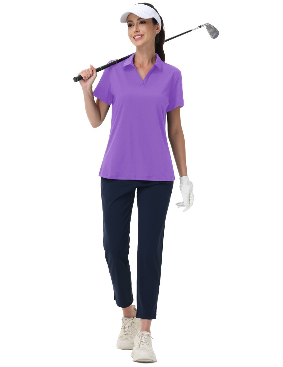 TACVASEN Light Purple Women's V-Neck UPF 50+ Quick Dry Golf Polos