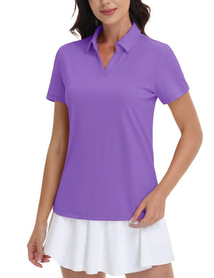 TACVASEN Light Purple Women's V-Neck UPF 50+ Quick Dry Golf Polos