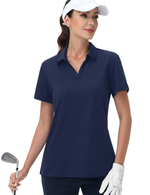 TACVASEN Navy Women's V-Neck UPF 50+ Quick Dry Golf Polos
