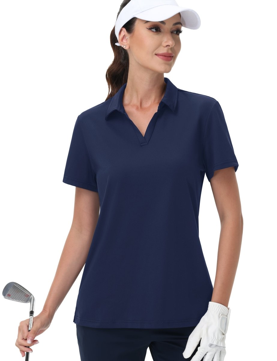 TACVASEN Navy Women's V-Neck UPF 50+ Quick Dry Golf Polos