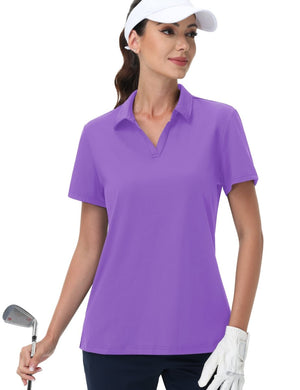 TACVASEN Light Purple Women's V-Neck UPF 50+ Quick Dry Golf Polos