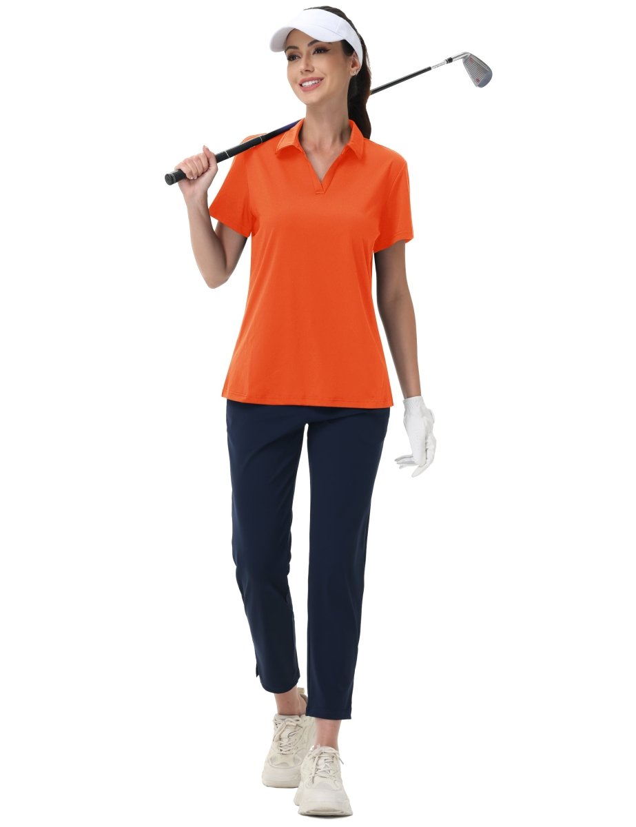 TACVASEN Deep Orange Women's V-Neck UPF 50+ Quick Dry Golf Polos