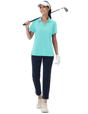 TACVASEN Light Lake Blue Women's V-Neck UPF 50+ Quick Dry Golf Polos