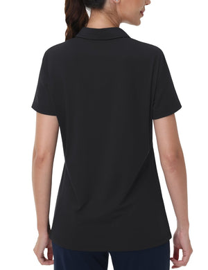 TACVASEN Black Women's V-Neck UPF 50+ Quick Dry Golf Polos