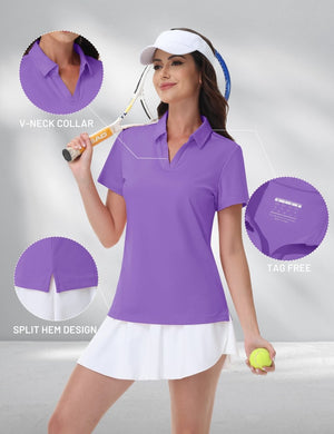 TACVASEN Light Purple Women's V-Neck UPF 50+ Quick Dry Golf Polos