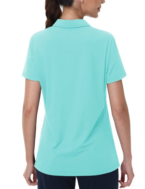 TACVASEN Light Lake Blue Women's V-Neck UPF 50+ Quick Dry Golf Polos