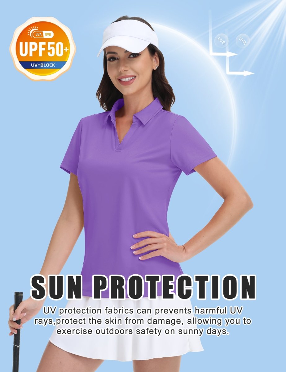 TACVASEN Light Purple Women's V-Neck UPF 50+ Quick Dry Golf Polos