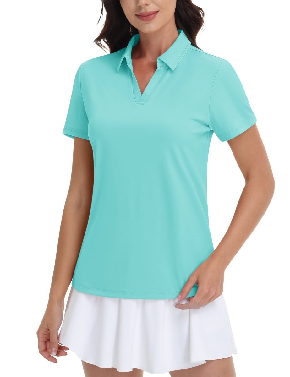 TACVASEN Light Lake Blue Women's V-Neck UPF 50+ Quick Dry Golf Polos