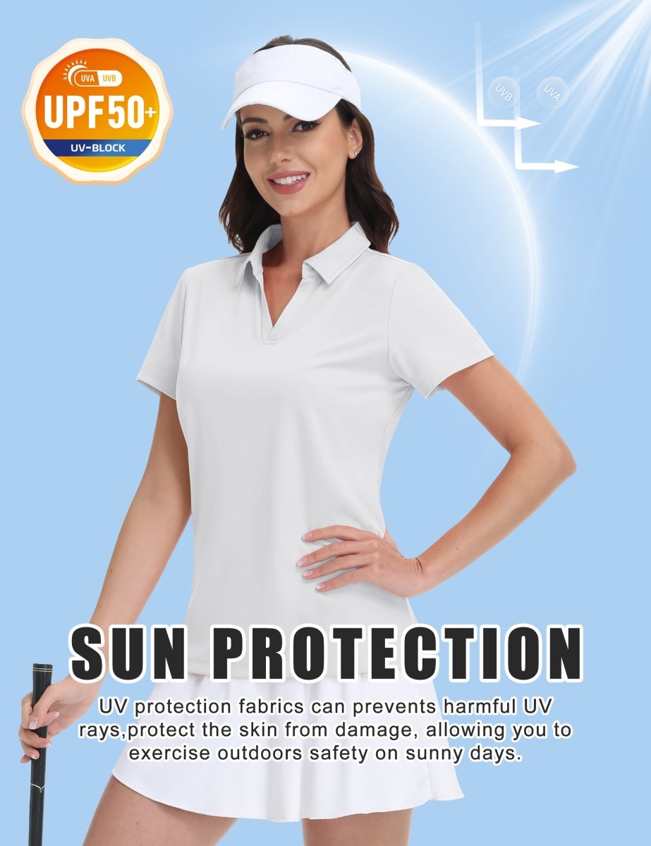 TACVASEN White Women's V-Neck UPF 50+ Quick Dry Golf Polos