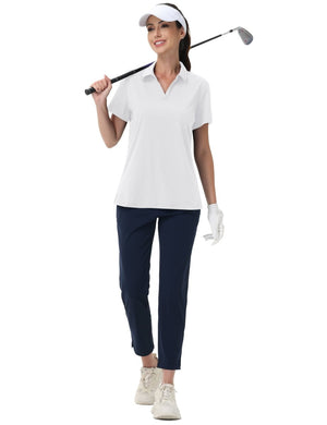 TACVASEN White Women's V-Neck UPF 50+ Quick Dry Golf Polos