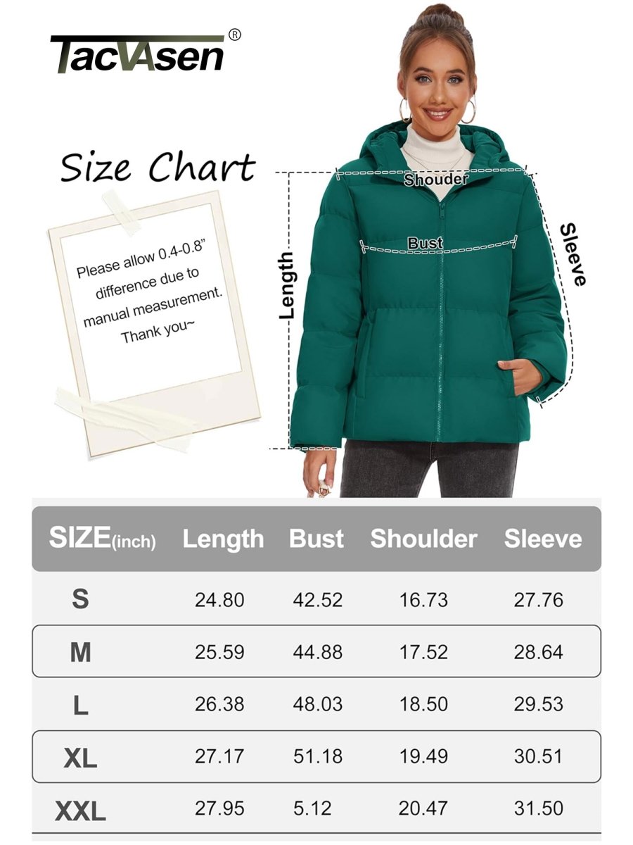 TACVASEN Emerald Green Women's Warm Hooded Down Jacket for Winter
