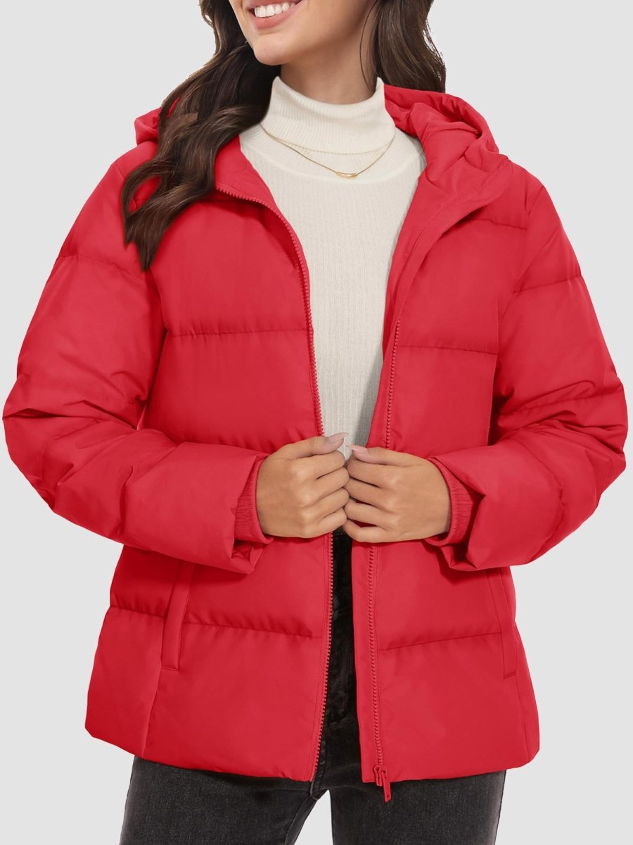TACVASEN Tomato Red Women's Warm Hooded Down Jacket for Winter