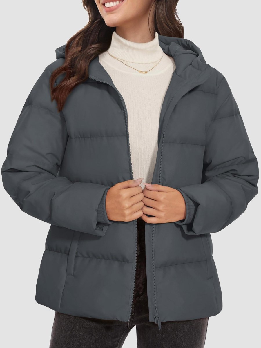 TACVASEN Dark Grey Women's Warm Hooded Down Jacket for Winter