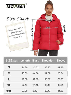 TACVASEN Tomato Red Women's Warm Hooded Down Jacket for Winter