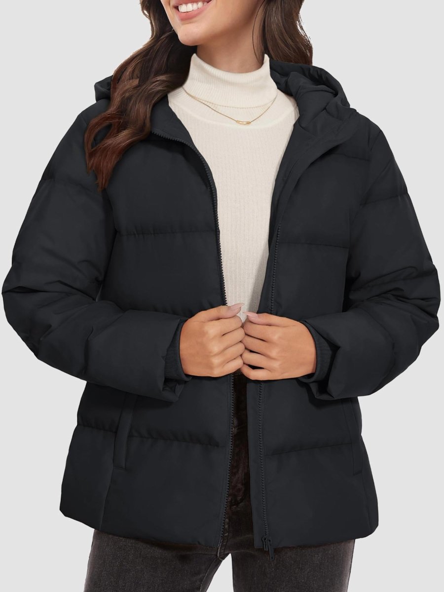 TACVASEN Black Women's Warm Hooded Down Jacket for Winter