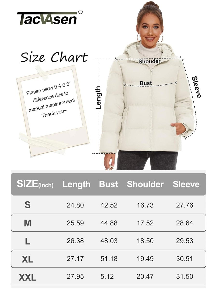 TACVASEN Beige Women's Warm Hooded Down Jacket for Winter