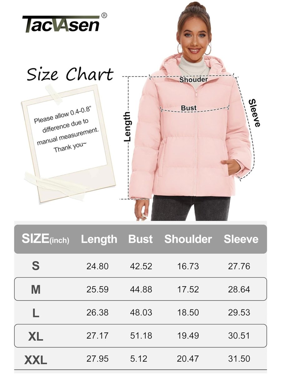 TACVASEN Sakura Pink Women's Warm Hooded Down Jacket for Winter