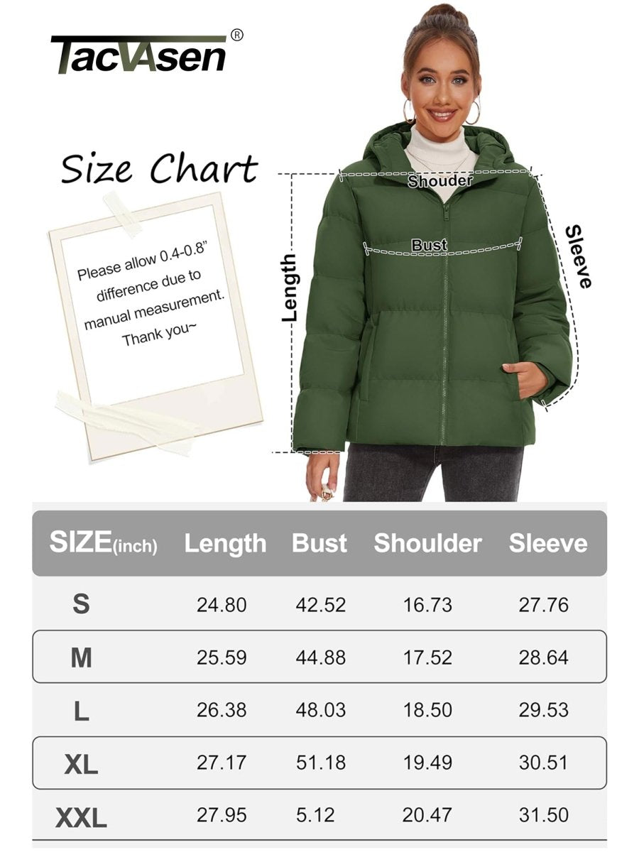 TACVASEN Army Green Women's Warm Hooded Down Jacket for Winter
