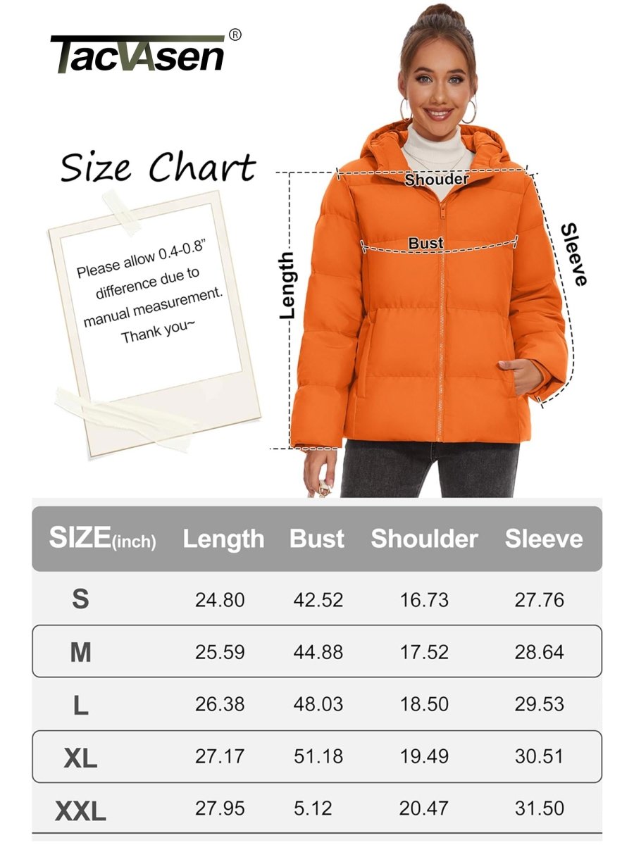 TACVASEN Orange Women's Warm Hooded Down Jacket for Winter