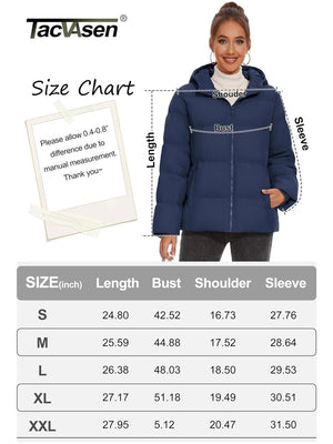 TACVASEN Navy Women's Warm Hooded Down Jacket for Winter