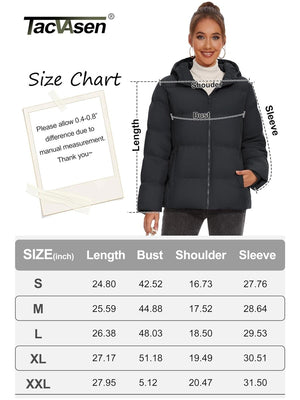 TACVASEN Black Women's Warm Hooded Down Jacket for Winter