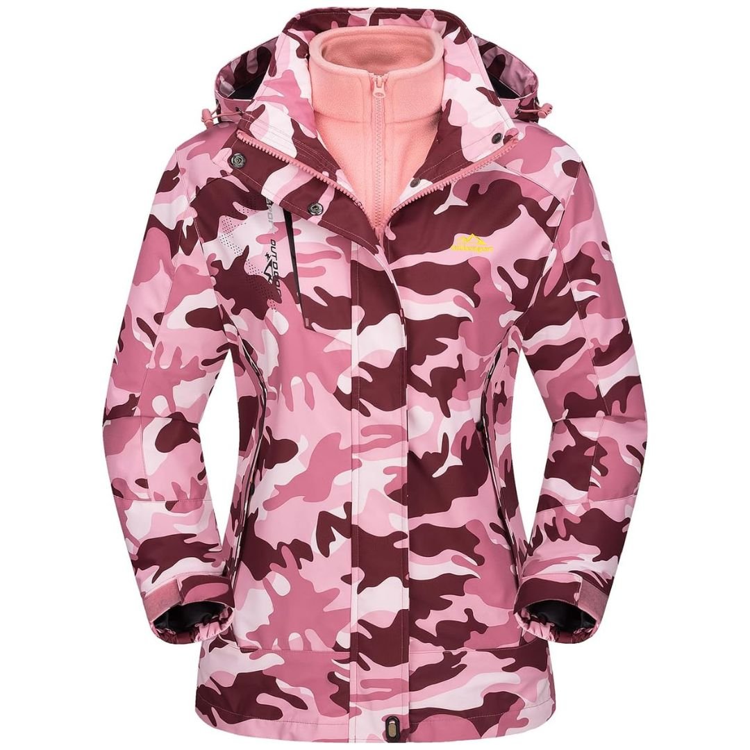 TACVASEN Pink Camo Women's 3 - IN - 1 Waterproof Coats Windproof Fleece Ski Jacket