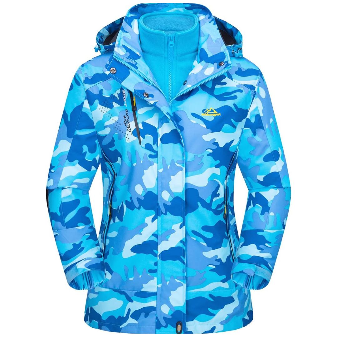 TACVASEN Blue Camo Women's 3 - IN - 1 Waterproof Coats Windproof Fleece Ski Jacket