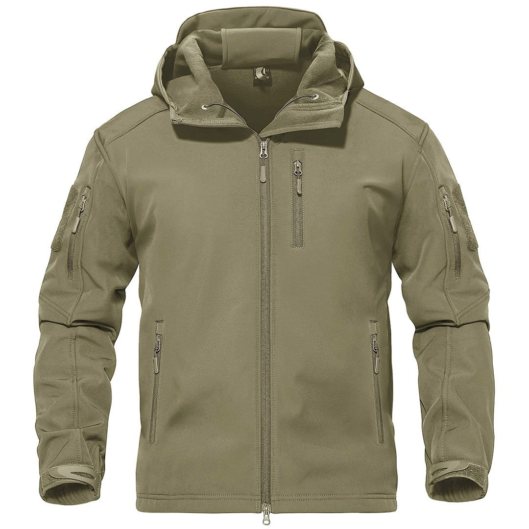 TACVASEN Khaki Men's Tactical Jacket with Hood Softshell Coat