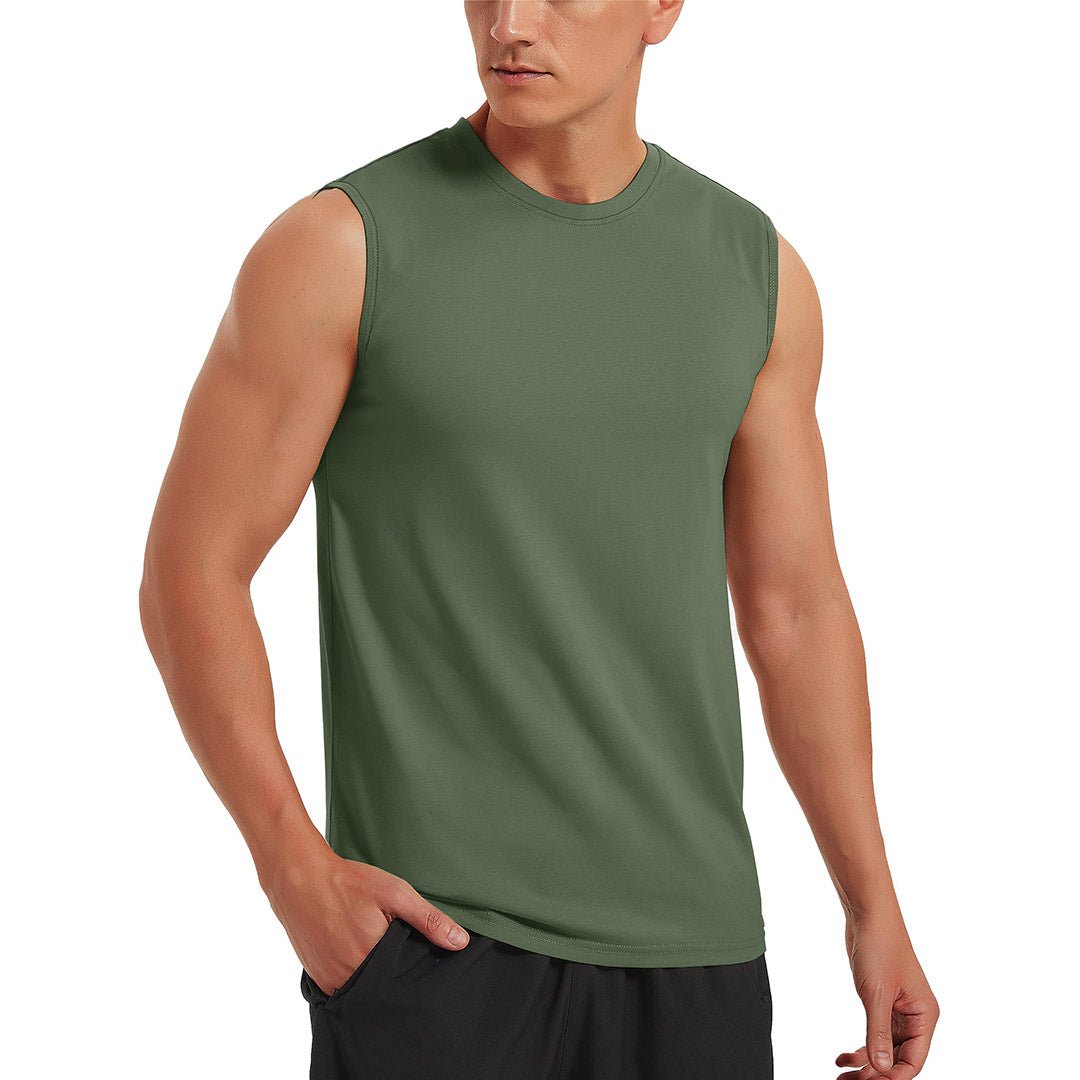 TACVASEN Army Green Men's Bodybuilding Tank Tops Cotton Workout T-Shirts