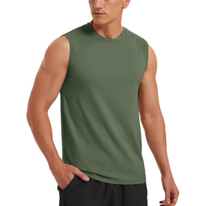 TACVASEN Army Green Men's Bodybuilding Tank Tops Cotton Workout T-Shirts