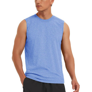 TACVASEN Light Blue Men's Bodybuilding Tank Tops Cotton Workout T-Shirts