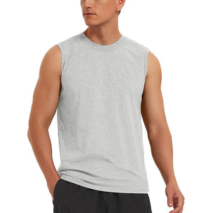 TACVASEN Beige Men's Bodybuilding Tank Tops Cotton Workout T-Shirts